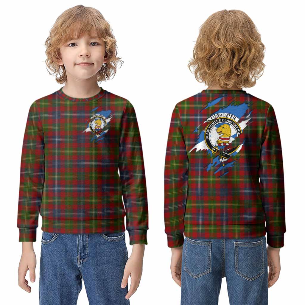Forrester (Foster) Clan Crest In Me Tartan Kid Knitted Sweatshirt Scotland Flag Style