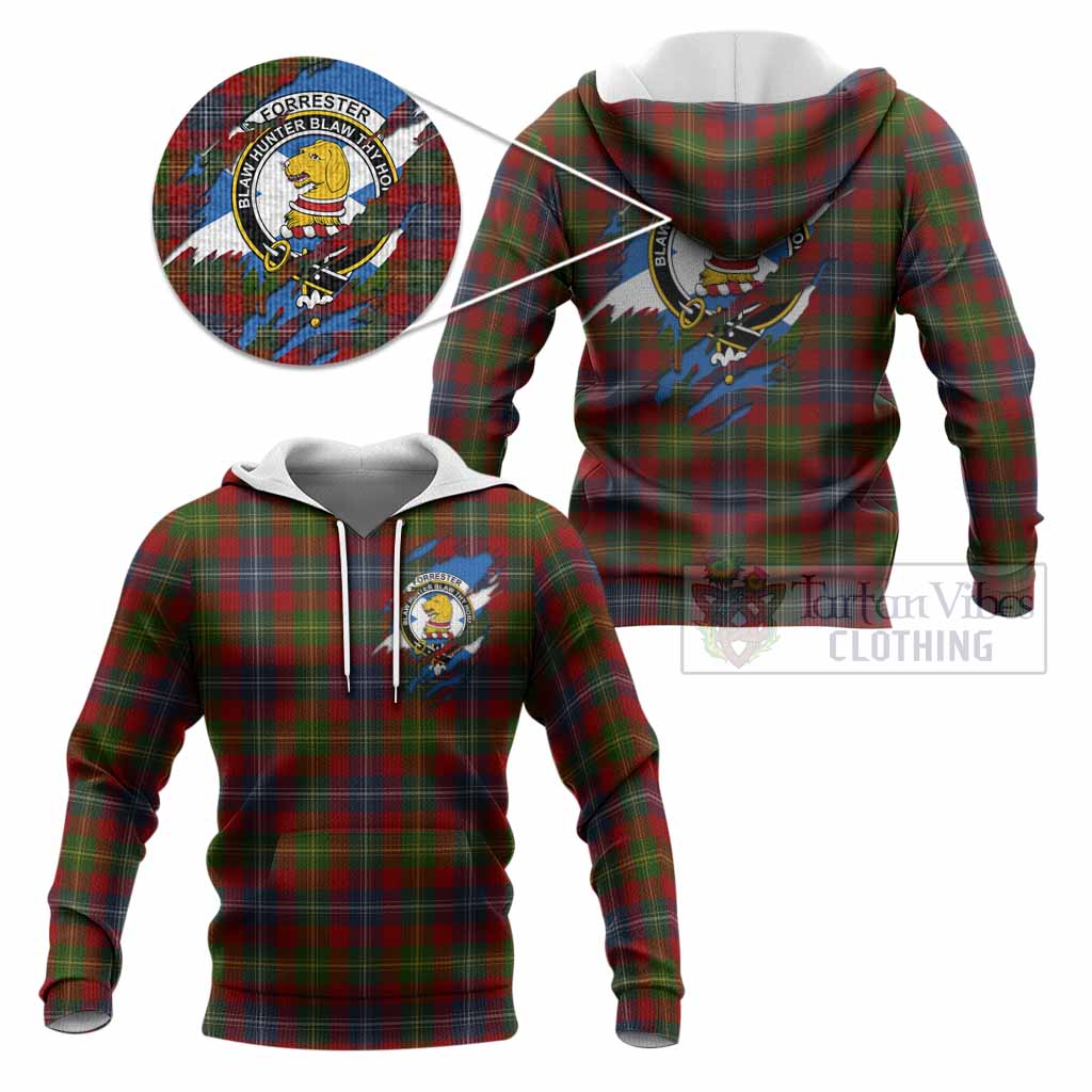Forrester (Foster) Clan Crest In Me Tartan Knitted Hoodie Scotland Flag Style