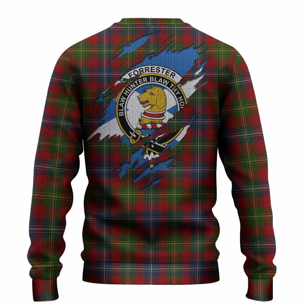 Forrester (Foster) Clan Crest In Me Tartan Knitted Sweater Scotland Flag Style