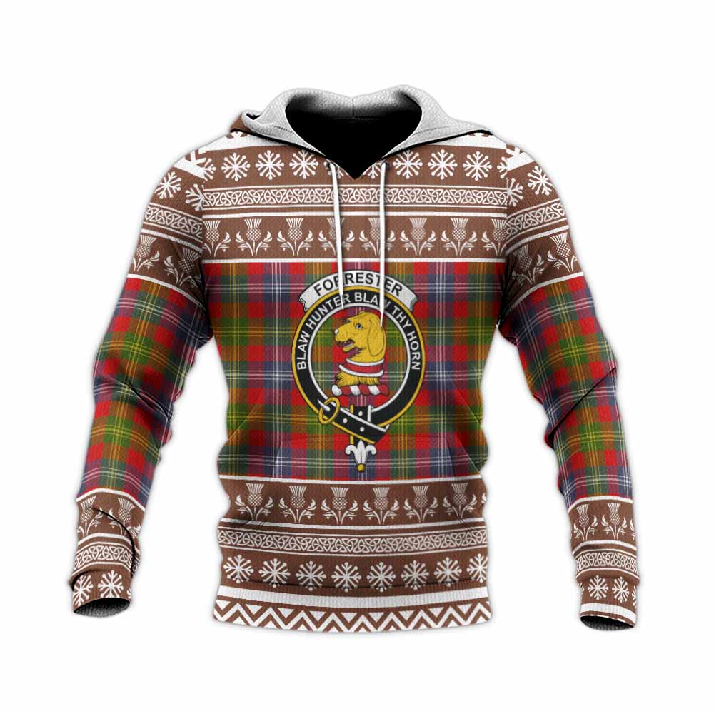 Forrester (Foster) Clan Tartan Christmas Knitted Hoodie with Family Crest - Tartan Vibes Clothing