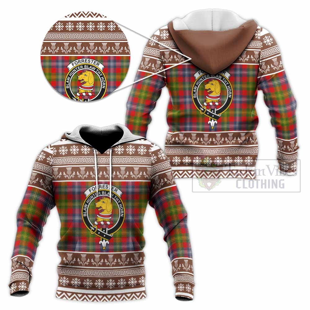 Forrester (Foster) Clan Tartan Christmas Knitted Hoodie with Family Crest - Tartan Vibes Clothing