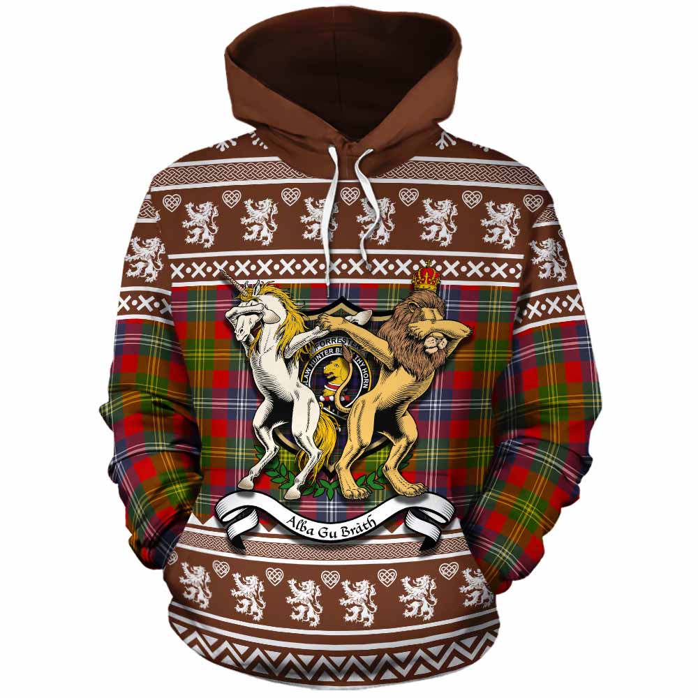 Forrester (Foster) Clan Tartan Crest Christmas Cotton Hoodie Coat of Arms Funny Style - Tartan Vibes Clothing