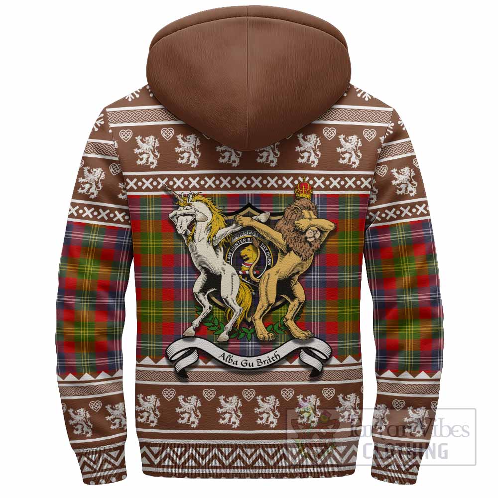 Forrester (Foster) Clan Tartan Crest Christmas Fleece Hoodie Coat of Arms Funny Style - Tartan Vibes Clothing
