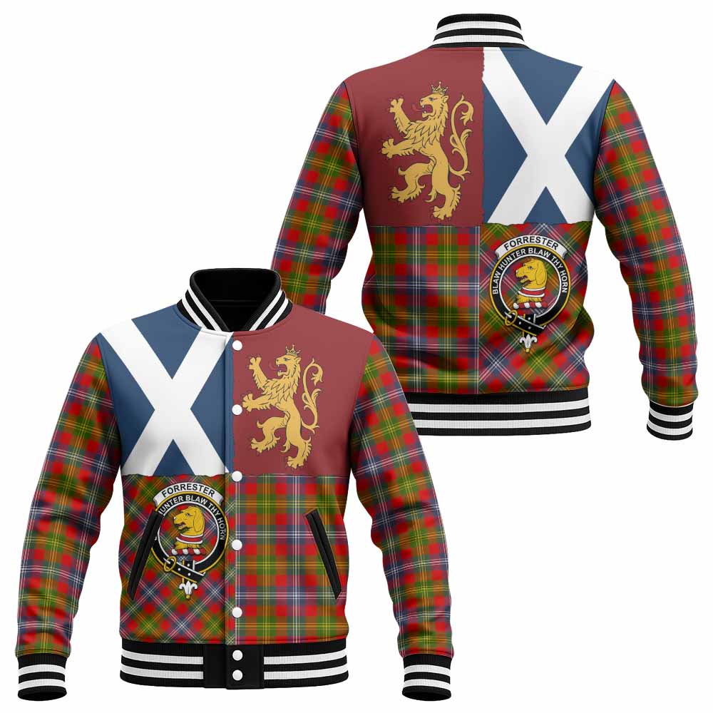 Forrester (Foster) Crest Tartan Baseball Jacket with Lion Rampant Saltire Style