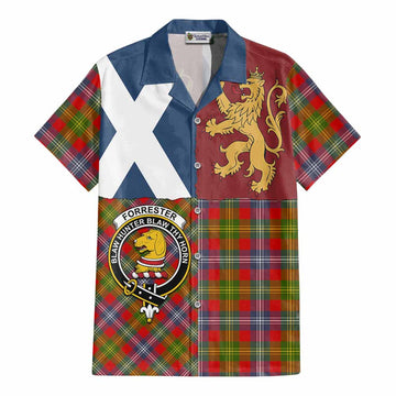 Forrester (Foster) Crest Tartan Cotton Hawaiian Shirt with Lion Rampant Saltire Style - Tartan Vibes Clothing