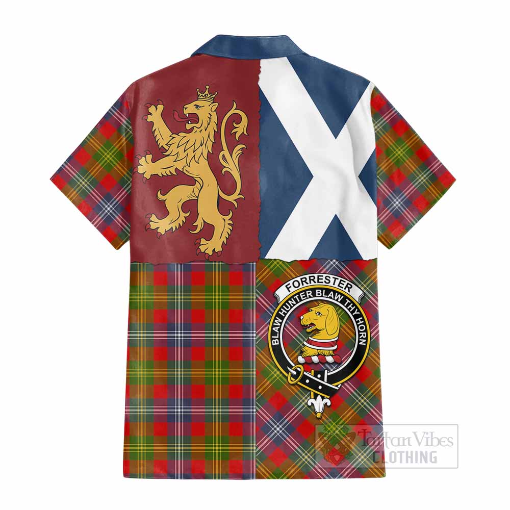 Forrester (Foster) Crest Tartan Cotton Hawaiian Shirt with Lion Rampant Saltire Style - Tartan Vibes Clothing