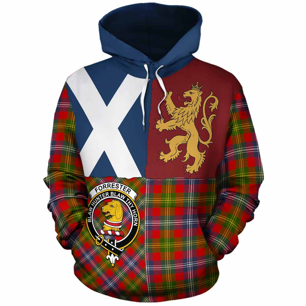 Forrester (Foster) Crest Tartan Cotton Hoodie with Lion Rampant Saltire Style - Tartan Vibes Clothing