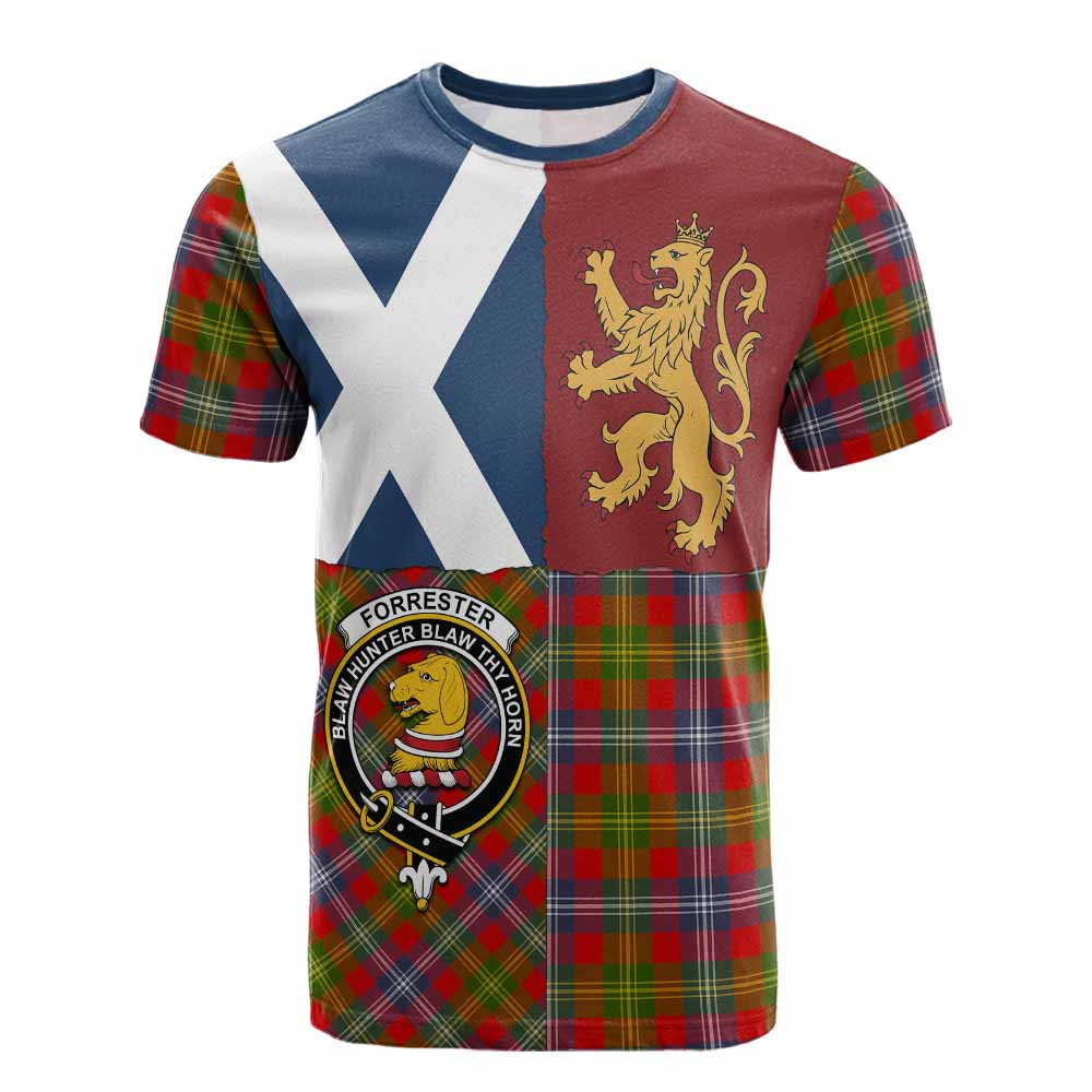 Forrester (Foster) Crest Tartan Cotton T-shirt with Lion Rampant Saltire Style - Tartan Vibes Clothing