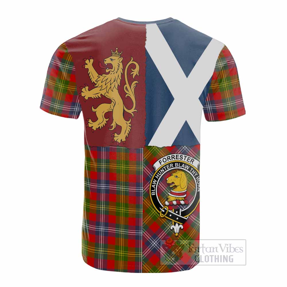 Forrester (Foster) Crest Tartan Cotton T-shirt with Lion Rampant Saltire Style - Tartan Vibes Clothing