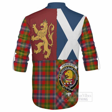 Forrester (Foster) Crest Tartan Ghillie Shirt with Lion Rampant Saltire Style