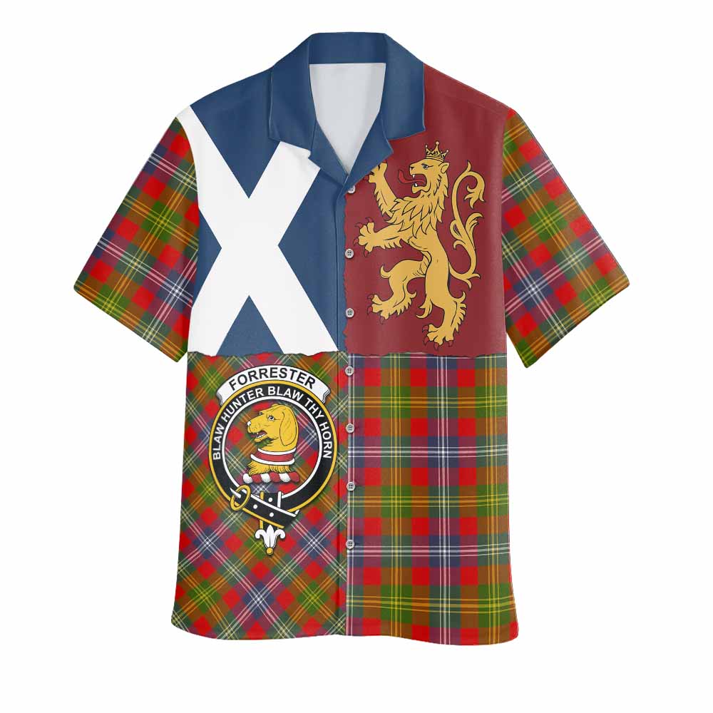 Forrester (Foster) Crest Tartan Hawaiian Shirt with Lion Rampant Saltire Style