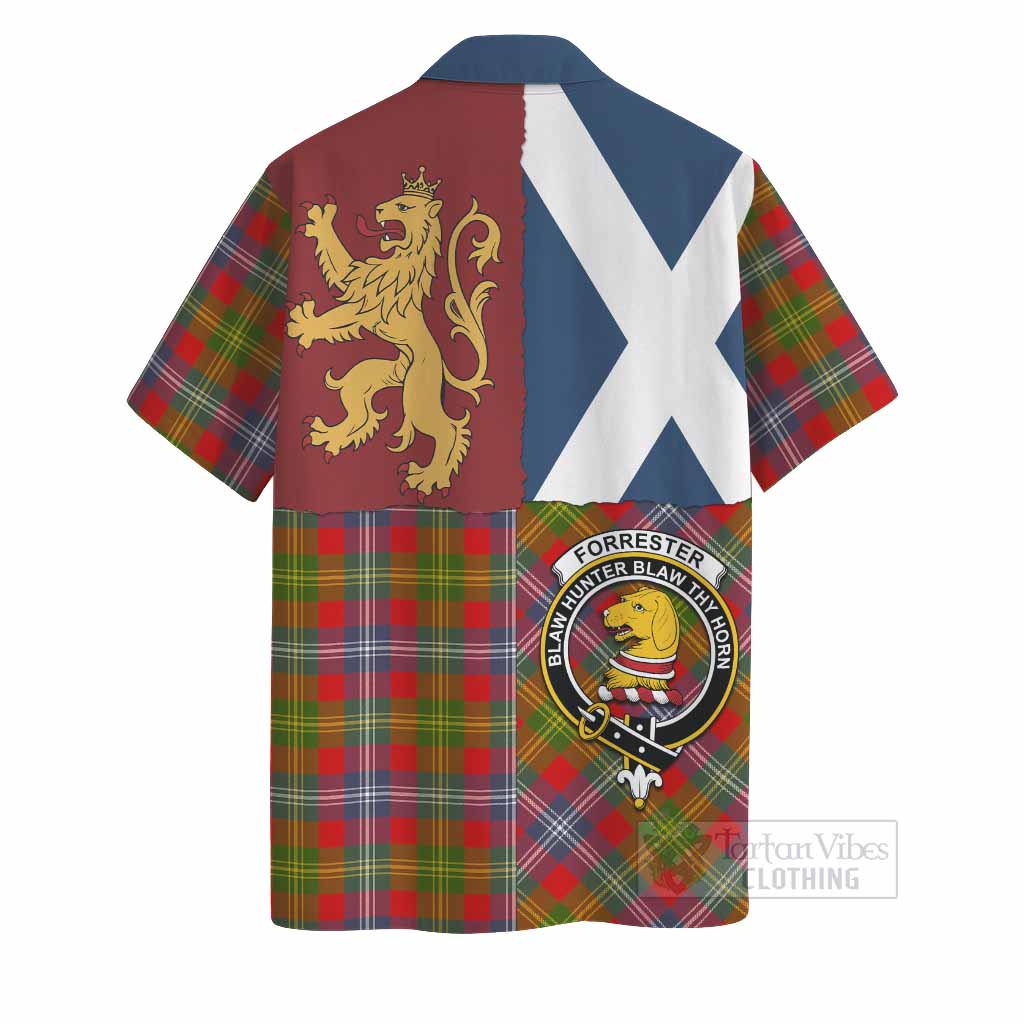 Forrester (Foster) Crest Tartan Hawaiian Shirt with Lion Rampant Saltire Style