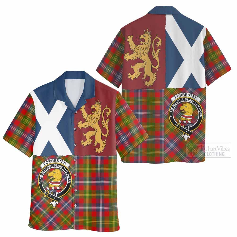 Forrester (Foster) Crest Tartan Hawaiian Shirt with Lion Rampant Saltire Style