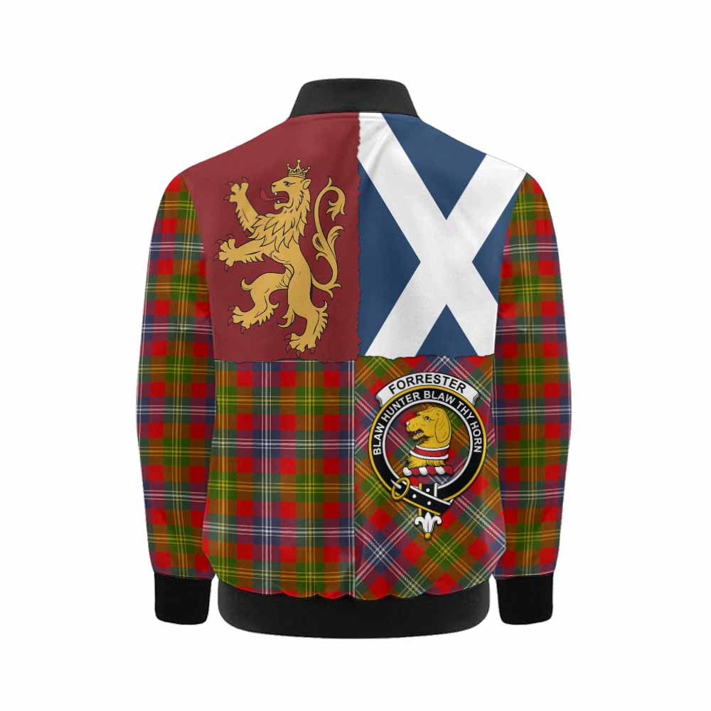 Forrester (Foster) Crest Tartan Kid Bomber Jacket with Lion Rampant Saltire Style - Tartan Vibes Clothing
