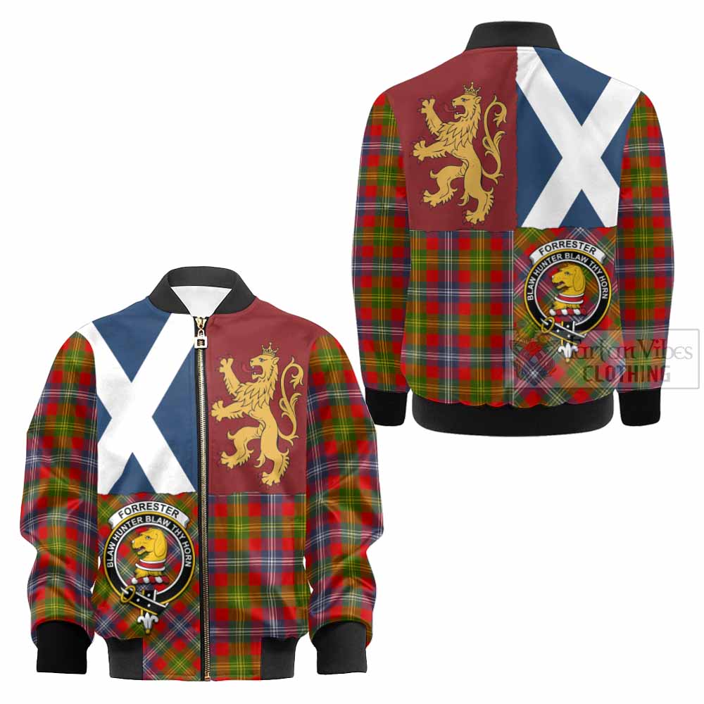 Forrester (Foster) Crest Tartan Kid Bomber Jacket with Lion Rampant Saltire Style - Tartan Vibes Clothing
