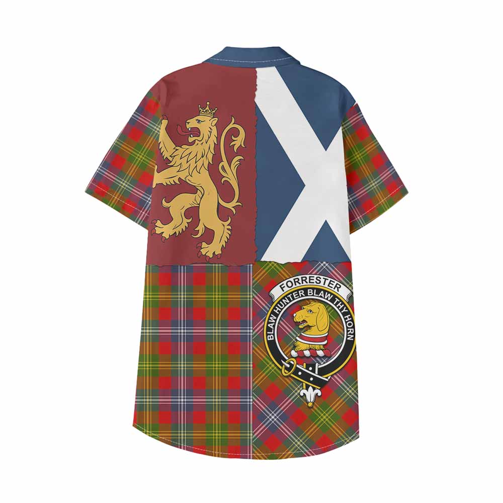 Forrester (Foster) Crest Tartan Kid Hawaiian Shirt with Lion Rampant Saltire Style - Tartan Vibes Clothing