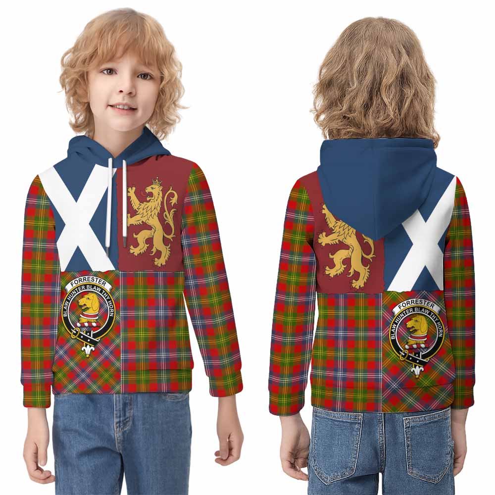 Forrester (Foster) Crest Tartan Kid Hoodie with Lion Rampant Saltire Style - Tartan Vibes Clothing