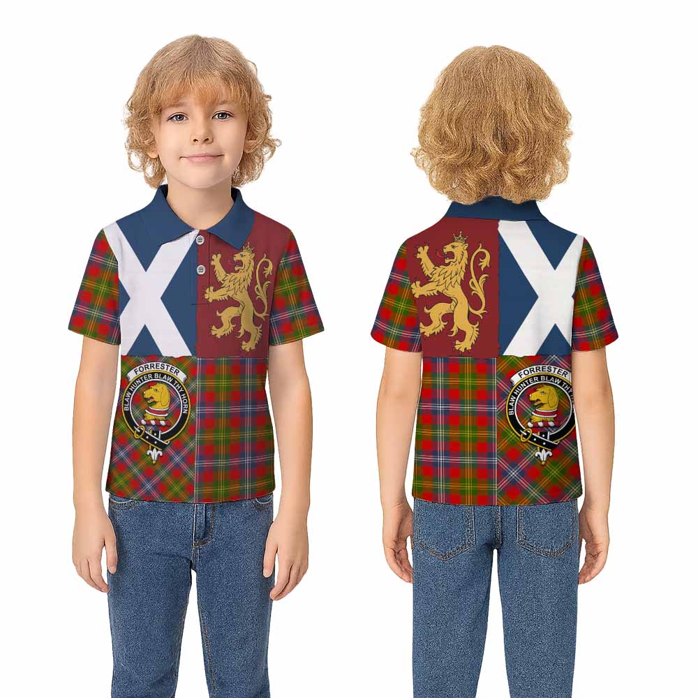 Forrester (Foster) Crest Tartan Kid Polo Shirt with Lion Rampant Saltire Style - Tartan Vibes Clothing