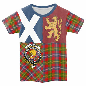 Forrester (Foster) Crest Tartan Kid T-shirt with Lion Rampant Saltire Style - Tartan Vibes Clothing