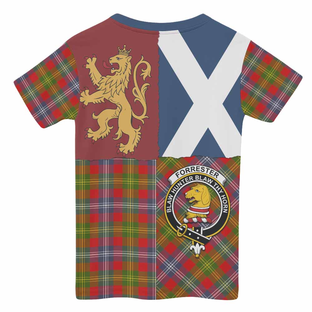 Forrester (Foster) Crest Tartan Kid T-shirt with Lion Rampant Saltire Style - Tartan Vibes Clothing