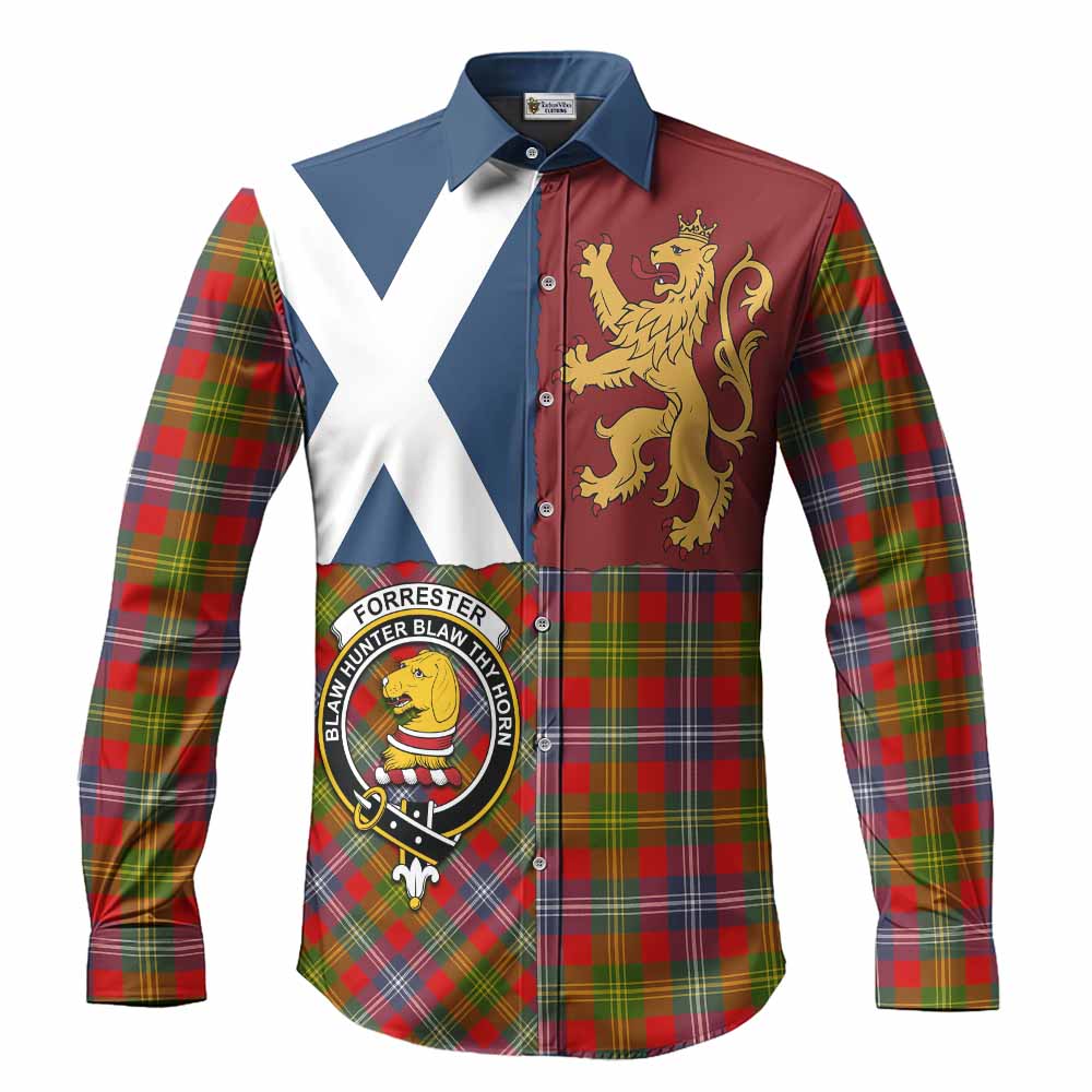 Forrester (Foster) Crest Tartan Long Sleeve Button Shirts with Lion Rampant Saltire Style