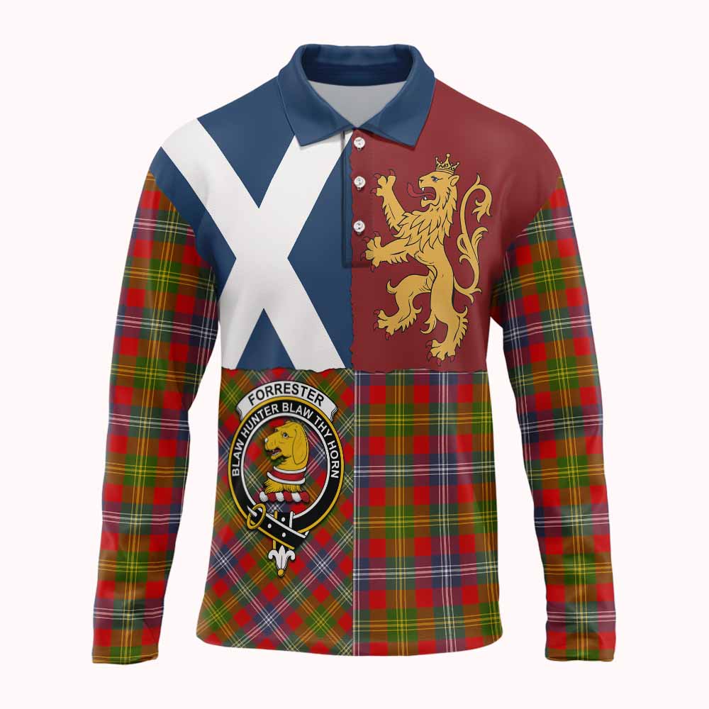 Forrester (Foster) Crest Tartan Long Sleeve Polo Shirt with Lion Rampant Saltire Style