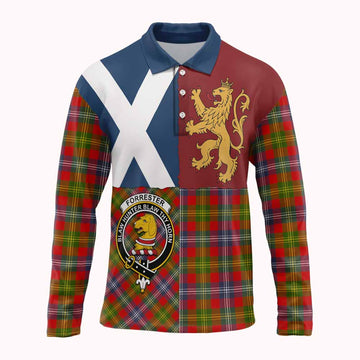 Forrester (Foster) Crest Tartan Long Sleeve Polo Shirt with Lion Rampant Saltire Style