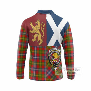 Forrester (Foster) Crest Tartan Long Sleeve Polo Shirt with Lion Rampant Saltire Style