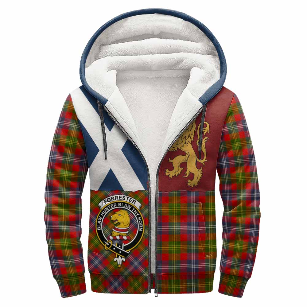 Forrester (Foster) Crest Tartan Sherpa Hoodie with Lion Rampant Saltire Style