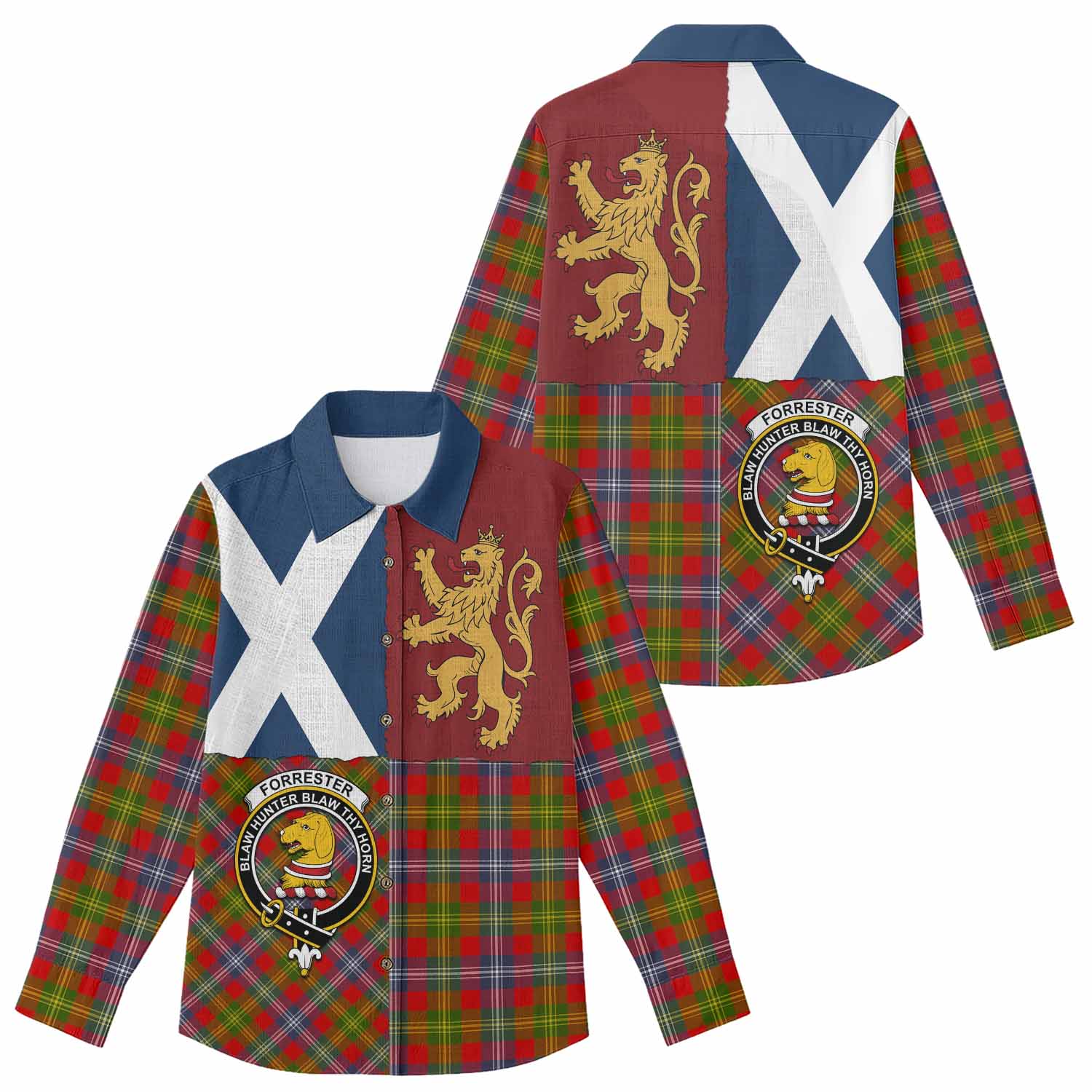 Forrester (Foster) Crest Tartan Women Casual Shirt with Lion Rampant Saltire Style