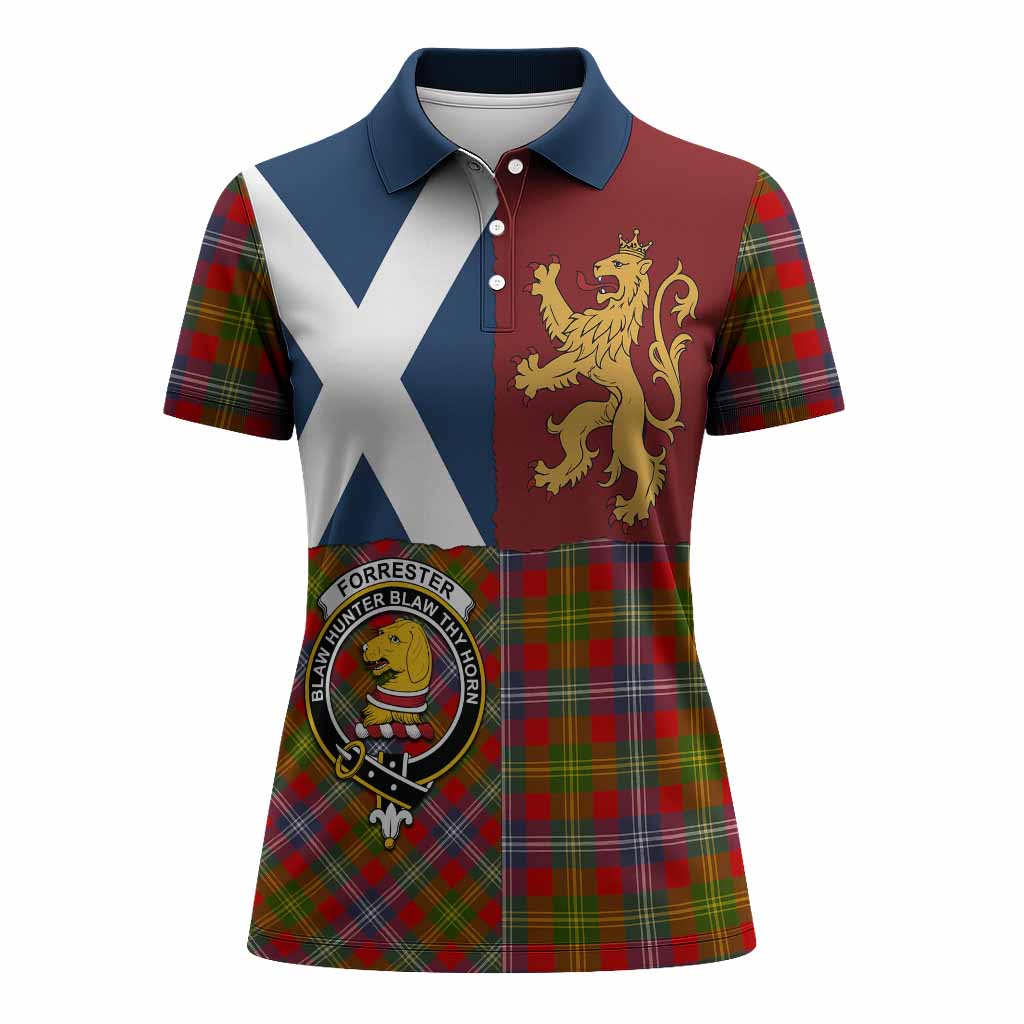 Forrester (Foster) Crest Tartan Women Polo Shirt with Lion Rampant Saltire Style