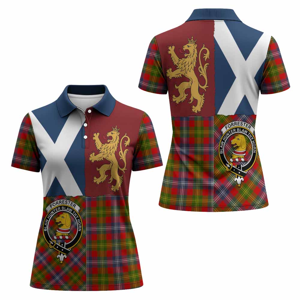 Forrester (Foster) Crest Tartan Women Polo Shirt with Lion Rampant Saltire Style