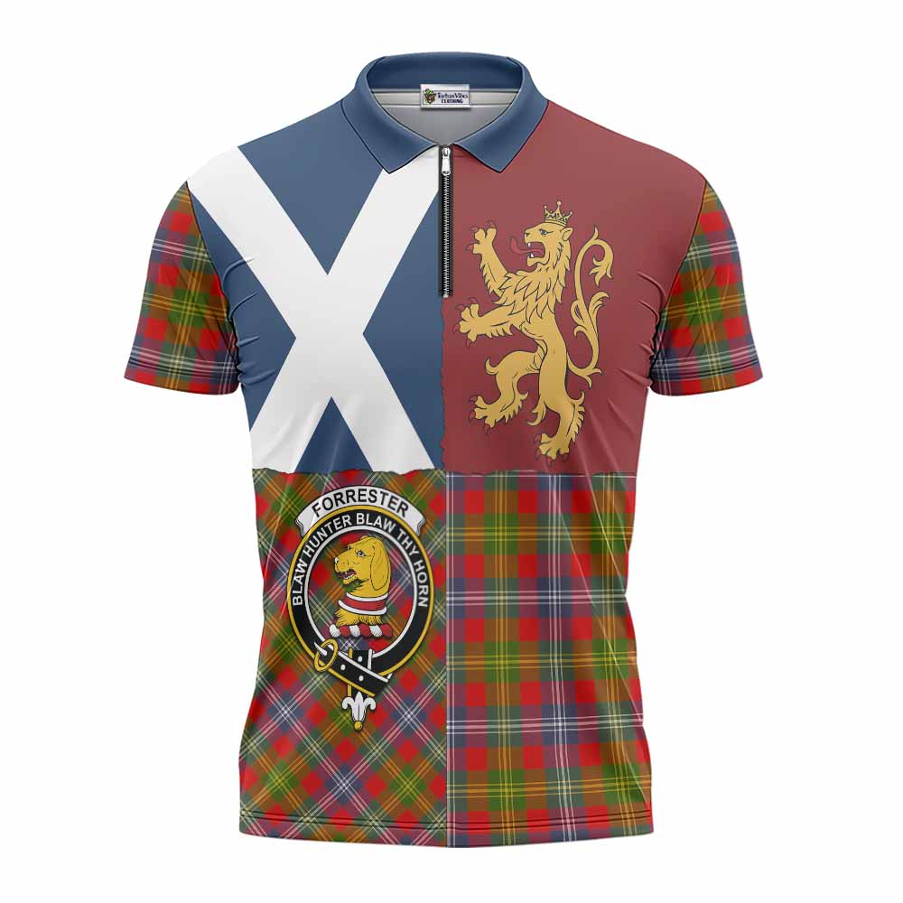 Forrester (Foster) Crest Tartan Zipper Polo Shirt with Lion Rampant Saltire Style