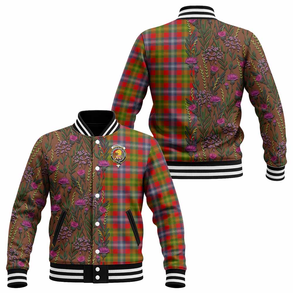 Forrester (Foster) Family Crest Tartan Baseball Jacket Scottish Thistle Flower Pattern Half Style - Tartan Vibes Clothing