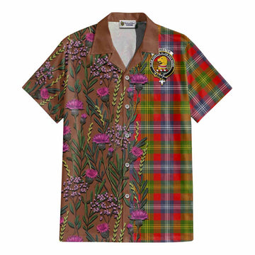 Forrester (Foster) Family Crest Tartan Cotton Hawaiian Shirt Scottish Thistle Flower Pattern Half Style - Tartan Vibes Clothing