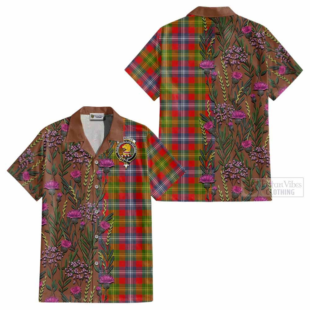 Forrester (Foster) Family Crest Tartan Cotton Hawaiian Shirt Scottish Thistle Flower Pattern Half Style - Tartan Vibes Clothing