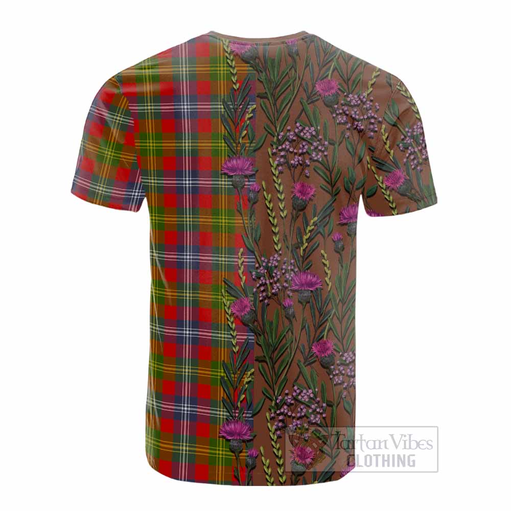 Forrester (Foster) Family Crest Tartan Cotton T-shirt Scottish Thistle Flower Pattern Half Style - Tartan Vibes Clothing