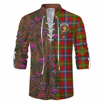 Forrester (Foster) Family Crest Tartan Ghillie Shirt Scottish Thistle Flower Pattern Half Style