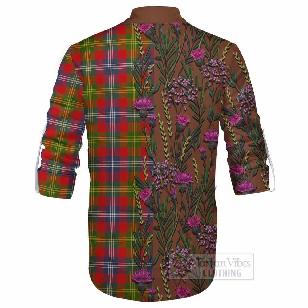 Forrester (Foster) Family Crest Tartan Ghillie Shirt Scottish Thistle Flower Pattern Half Style - Tartan Vibes Clothing