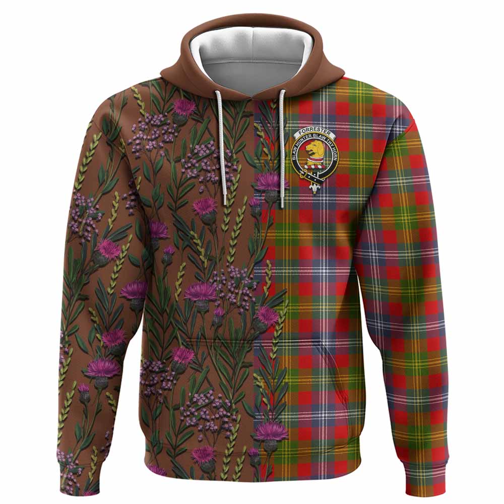 Forrester (Foster) Family Crest Tartan Hoodie Scottish Thistle Flower Pattern Half Style - Tartan Vibes Clothing
