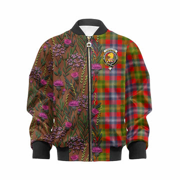 Forrester (Foster) Family Crest Tartan Kid Bomber Jacket Scottish Thistle Flower Pattern Half Style - Tartan Vibes Clothing