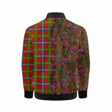 Forrester (Foster) Family Crest Tartan Kid Bomber Jacket Scottish Thistle Flower Pattern Half Style - Tartan Vibes Clothing
