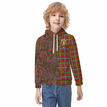 Forrester (Foster) Family Crest Tartan Kid Hoodie Scottish Thistle Flower Pattern Half Style - Tartan Vibes Clothing