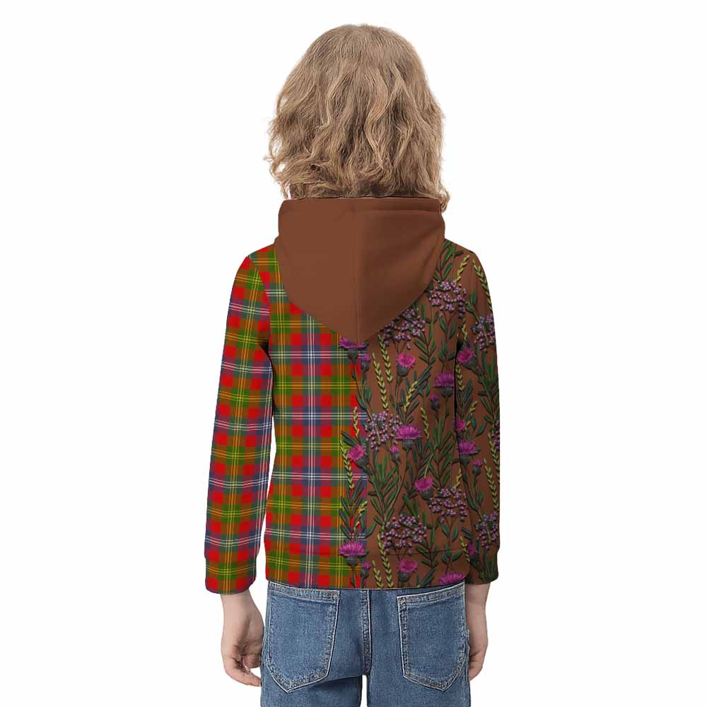 Forrester (Foster) Family Crest Tartan Kid Hoodie Scottish Thistle Flower Pattern Half Style - Tartan Vibes Clothing