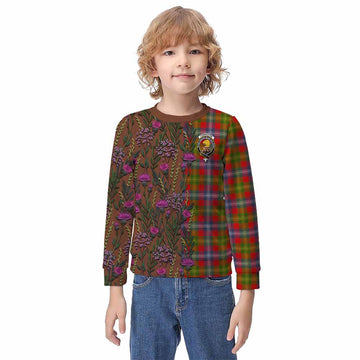 Forrester (Foster) Family Crest Tartan Kid Knitted Sweatshirt Scottish Thistle Flower Pattern Half Style - Tartan Vibes Clothing