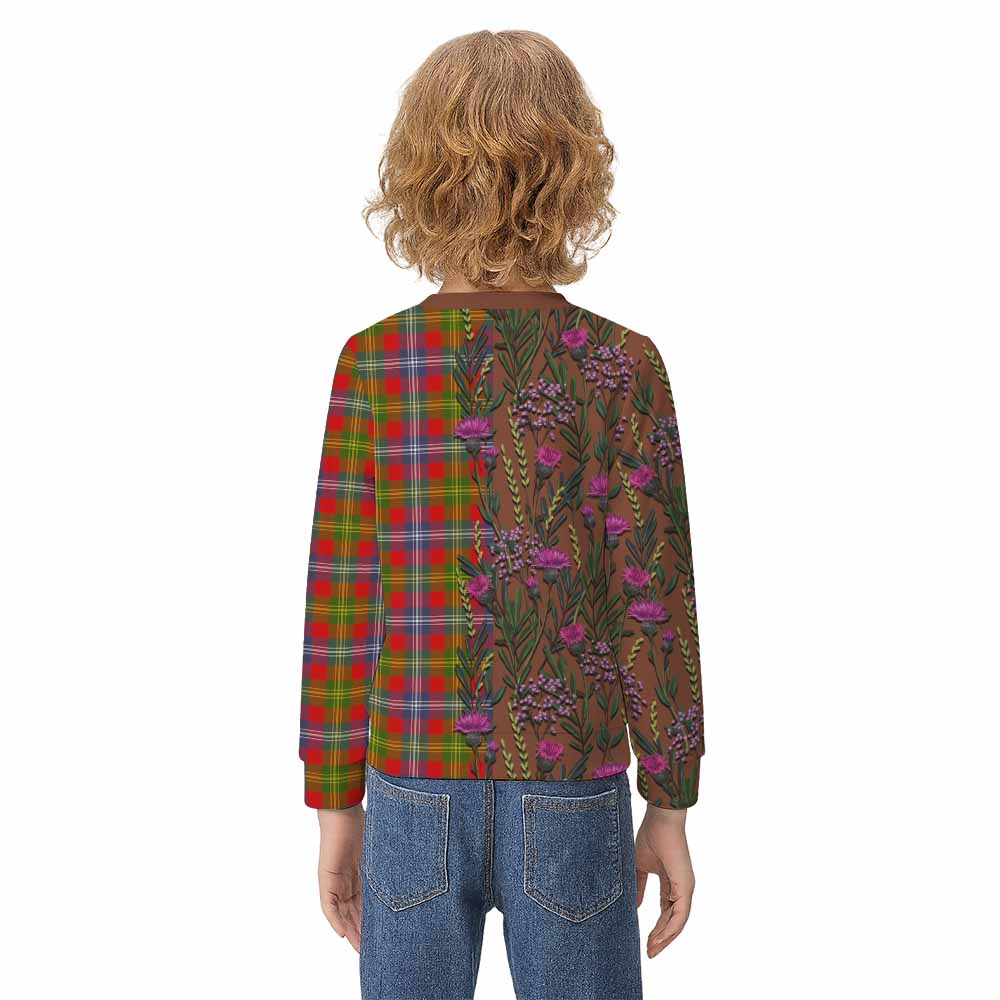 Forrester (Foster) Family Crest Tartan Kid Knitted Sweatshirt Scottish Thistle Flower Pattern Half Style - Tartan Vibes Clothing