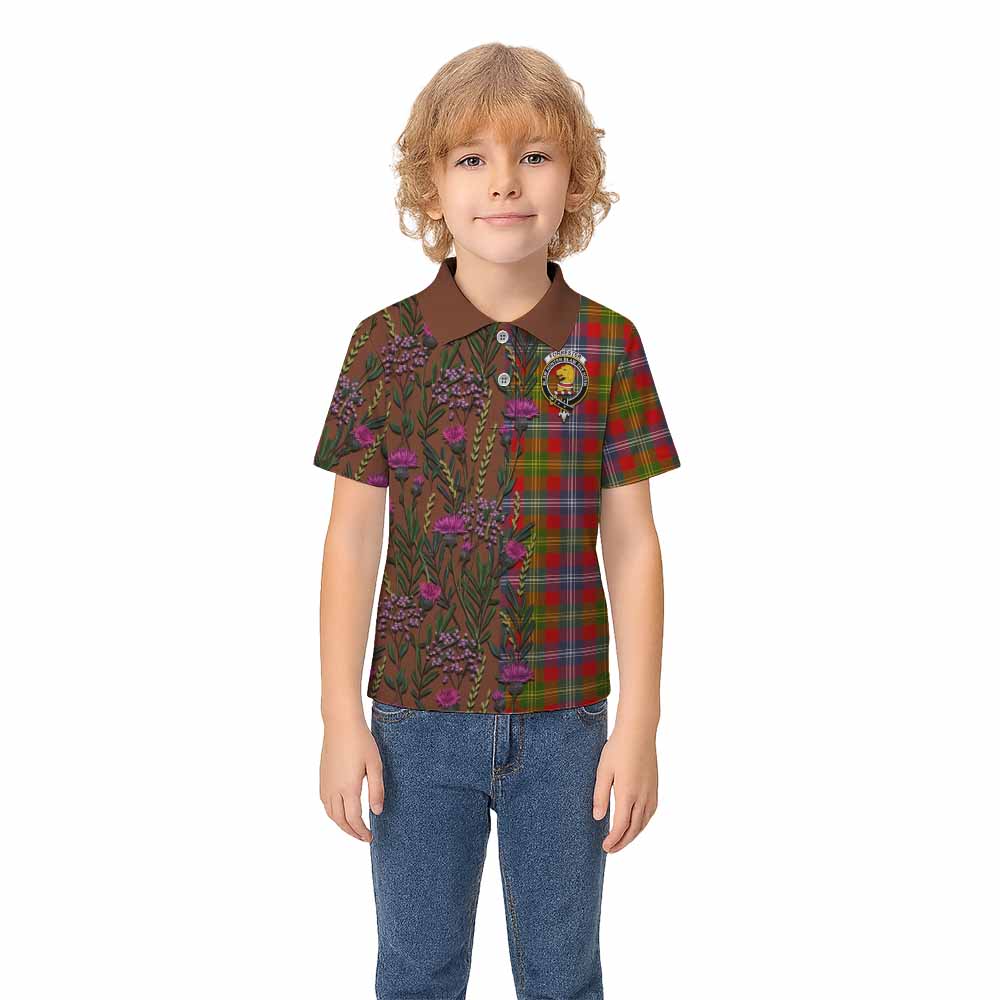 Forrester (Foster) Family Crest Tartan Kid Polo Shirt Scottish Thistle Flower Pattern Half Style - Tartan Vibes Clothing