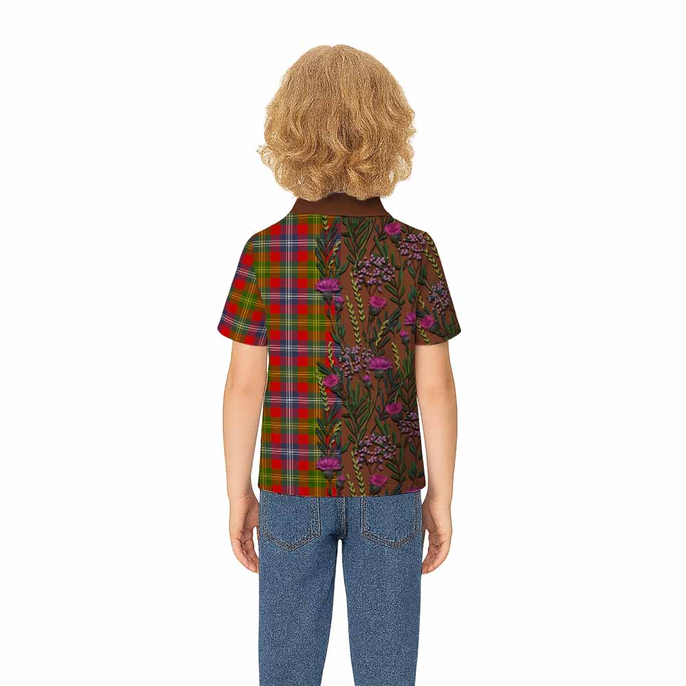 Forrester (Foster) Family Crest Tartan Kid Polo Shirt Scottish Thistle Flower Pattern Half Style - Tartan Vibes Clothing
