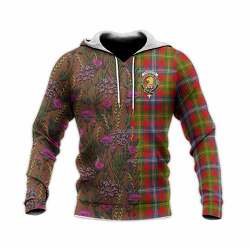 Forrester (Foster) Family Crest Tartan Knitted Hoodie Scottish Thistle Flower Pattern Half Style