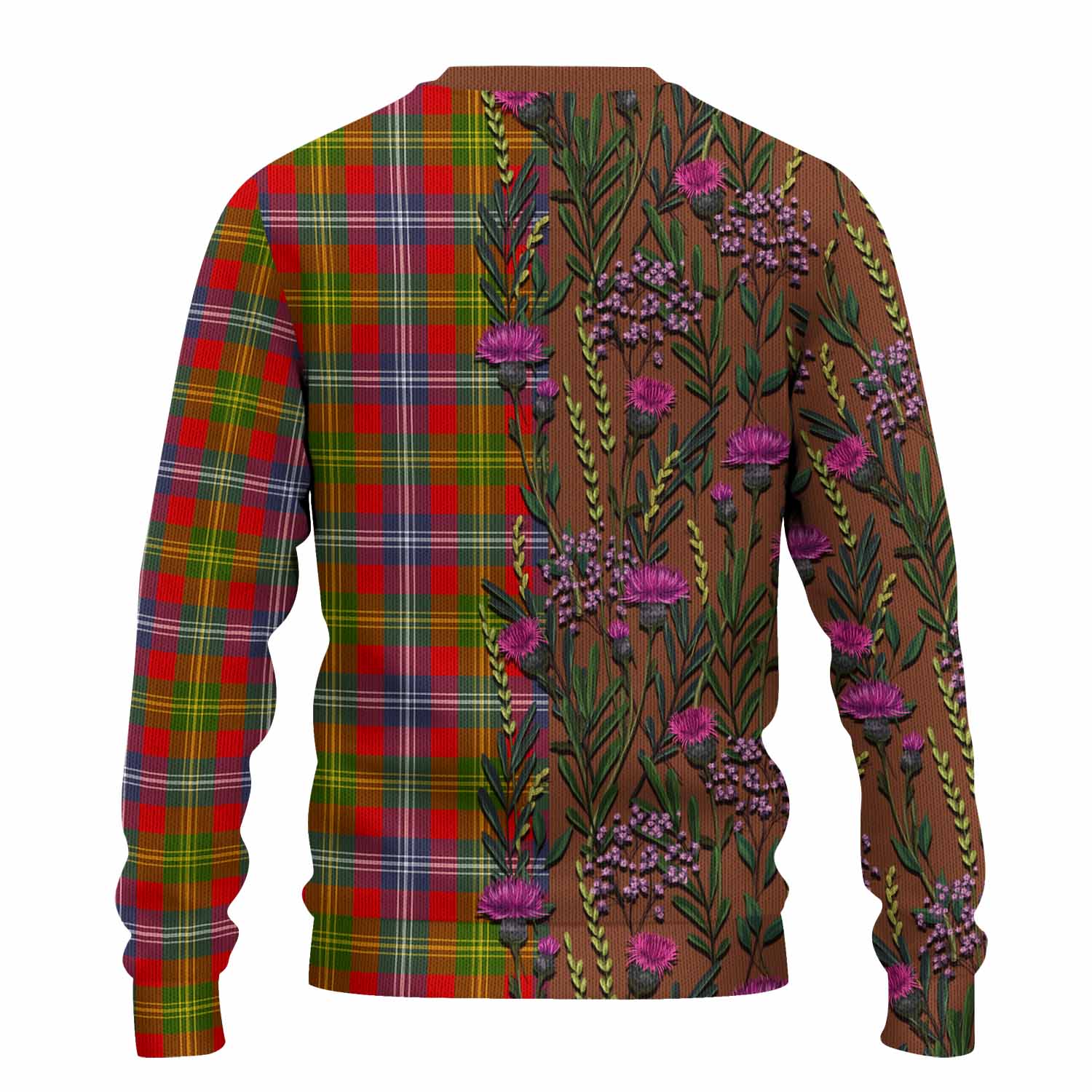 Forrester (Foster) Family Crest Tartan Knitted Sweater Scottish Thistle Flower Pattern Half Style - Tartan Vibes Clothing